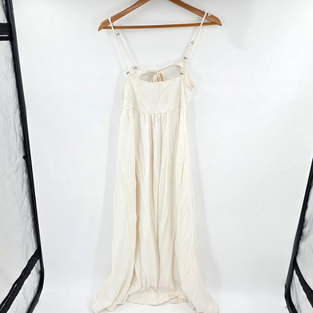 Free People Free-est Womens Cream Linen Blend Open Back Midi Dress Medium